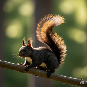 A picture where the sunlight is hitting the squirrel's tail, clearly showing the red or brown coloration against its black body